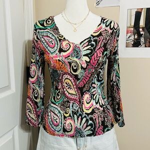 Alberto Makali Brown Multicolor Paisley Sequin Blouse
